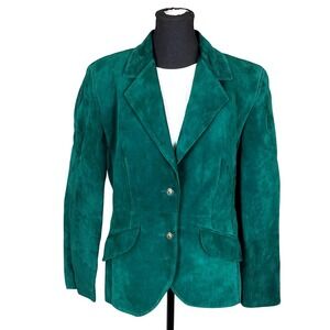Vintage Danier Suede Leather Tailored Blazer Jacket Green Made in Canada